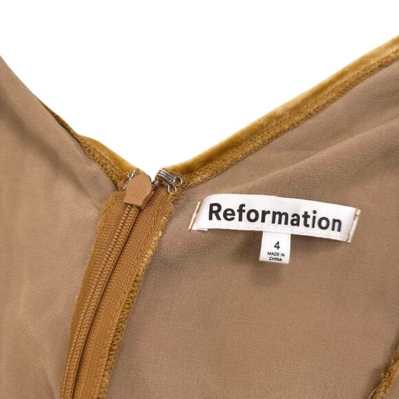 Reformation Brisbane Velvet Slip Mini Dress in Gold - Picture 7 of 11